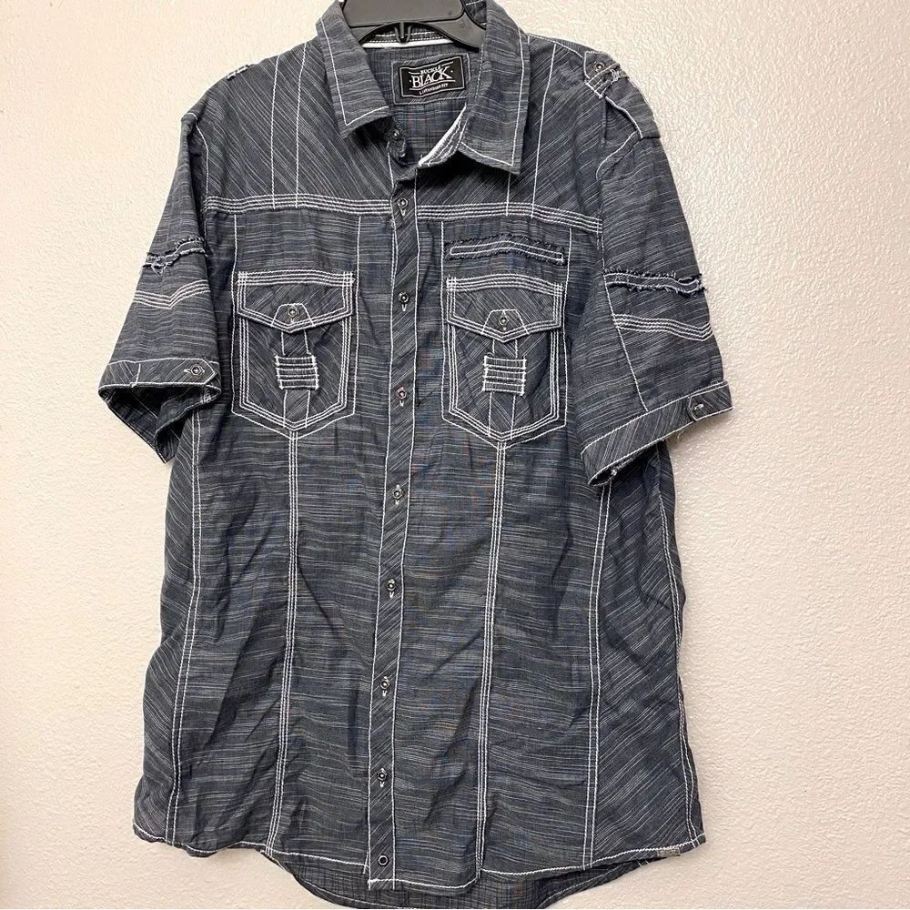 Buckle BKE black label standard fit shirt Short sleeve button up casual blue L